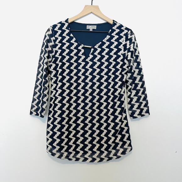 JM Collection Tops - JM Collection Navy White Zig Zag Pattern Blouse Top sz S Business Casual Chic